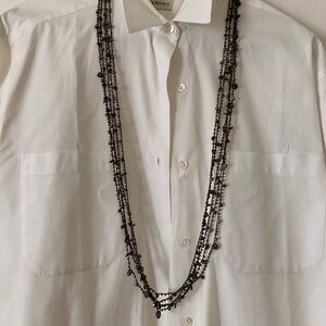 Long metallic beaded necklace